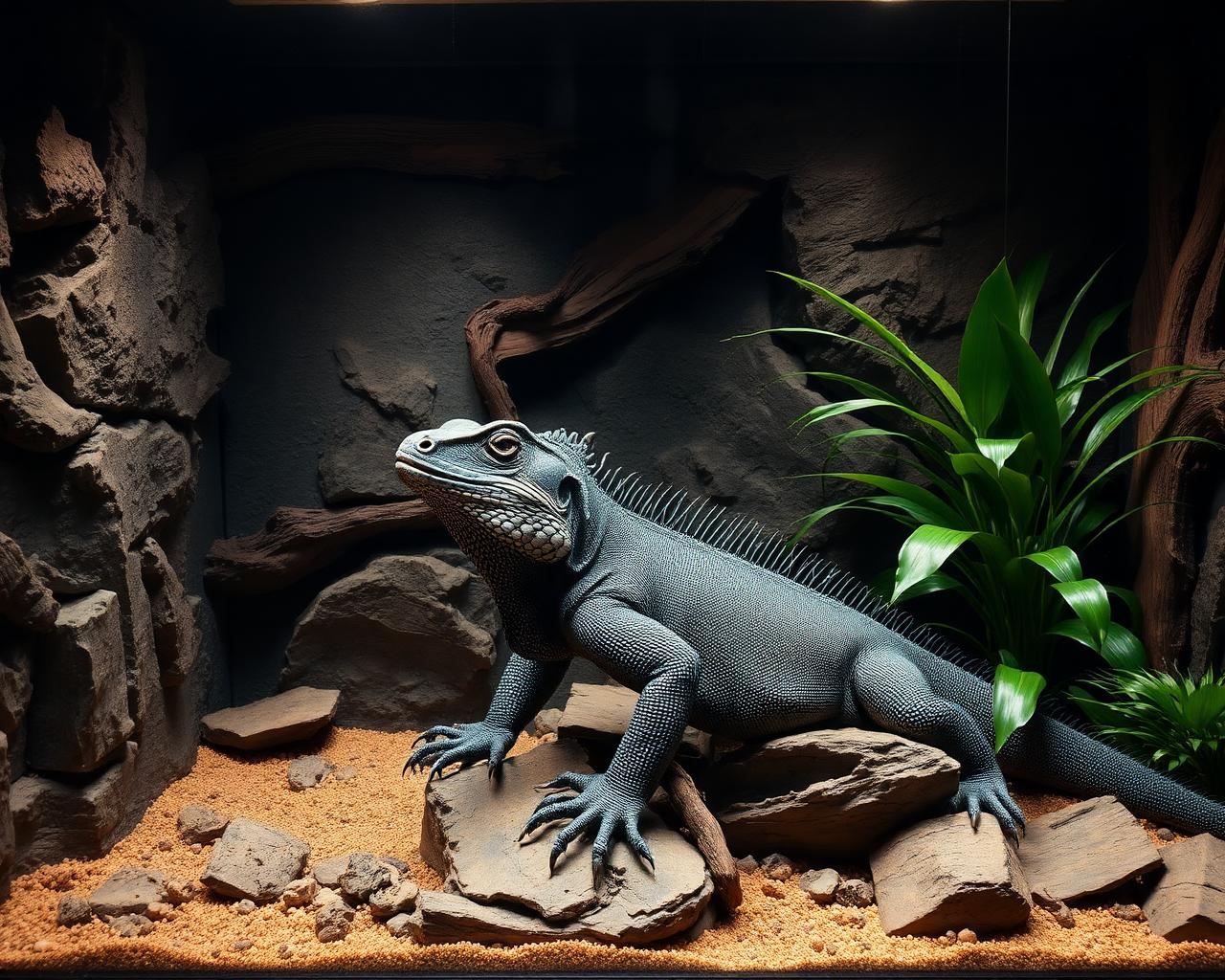 Large custom monitor lizard enclosure with integrated lighting and heating